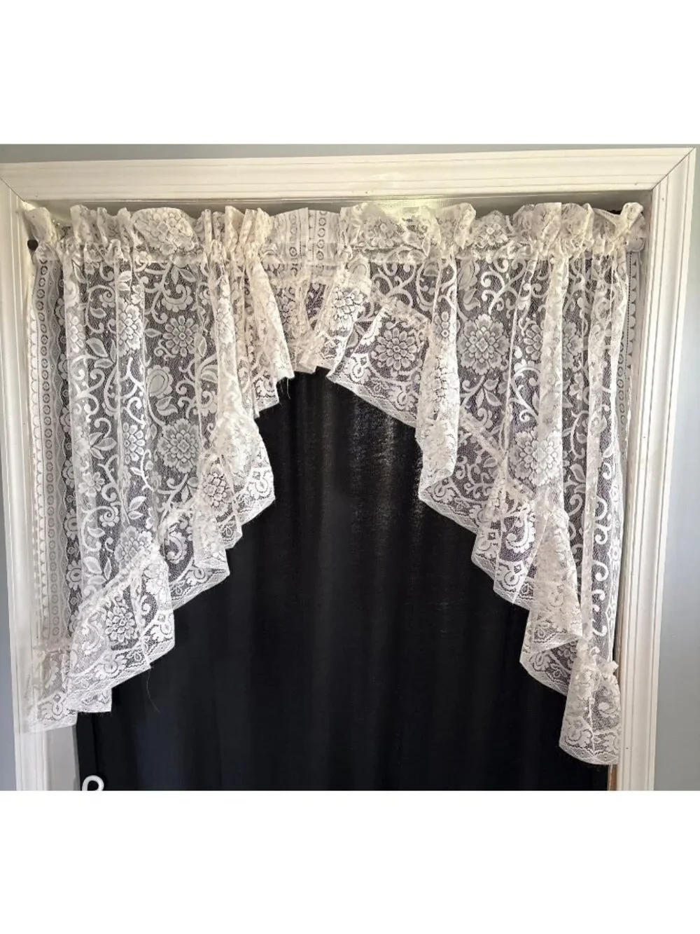 Lace Window Valance Curtain Panel Cream Floral 84